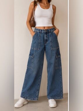 Title: Calvin Klein Jeans Mid Rise Wide Leg Cargo Jeans Size 10/30